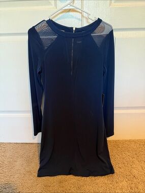 EXPRESS Navy Long Sleeve Shift Dress with Mesh Yoke
